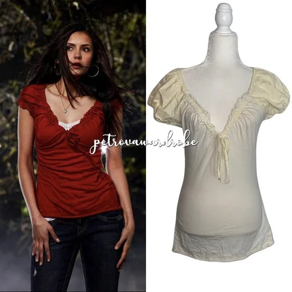 Front Tie Peasant Top ASO Elena Gilbert